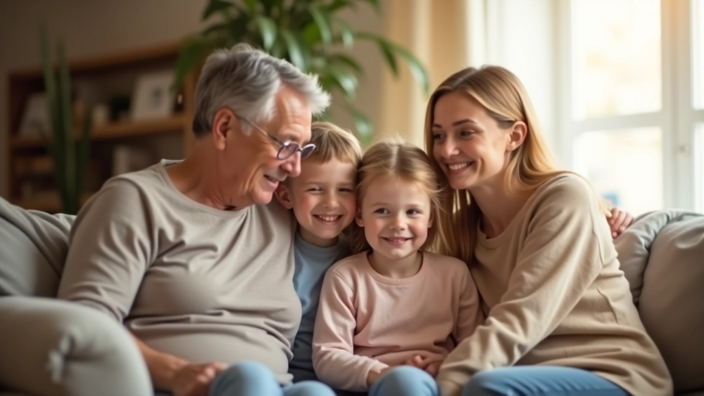 Multi-generational family gathering in home