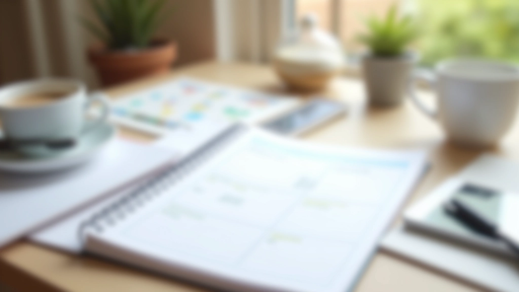 Organized desk workspace with both paper planner and smartphone displaying shared calendar, showing coordination between physical and digital tools