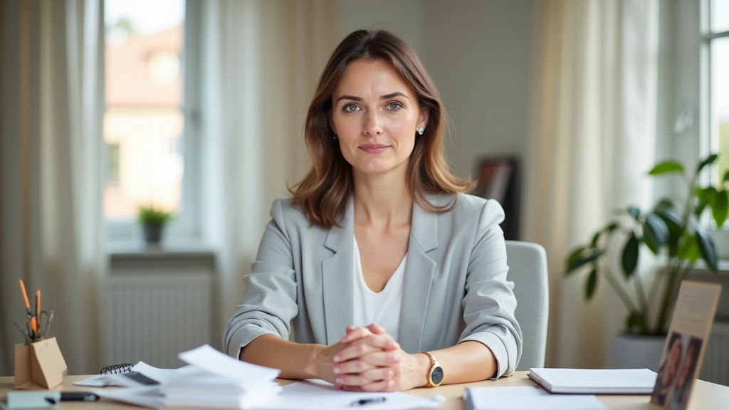 Woman in organized home workspace